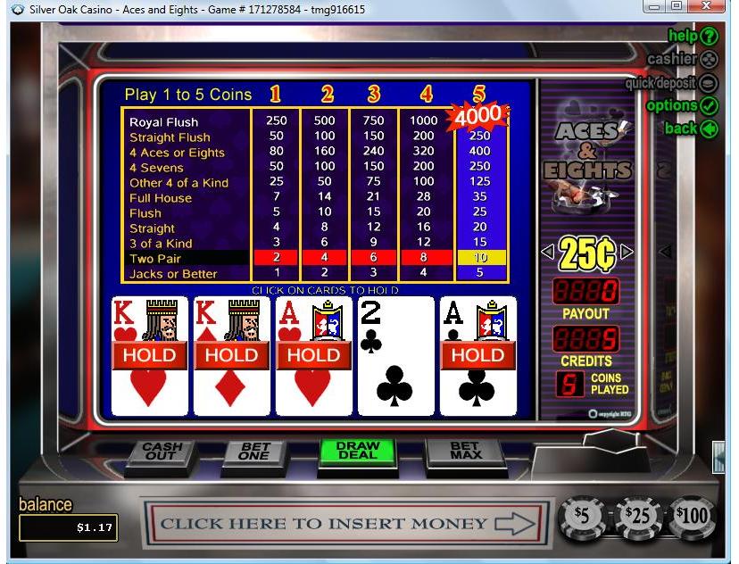 Aces and Eights Video Poker Machine